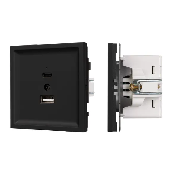 Механизм USB розетки SCT-TENDO-MUAC-SFPL-BK (5V, 3A, QC3) (Матовый черный) Arlight 054536