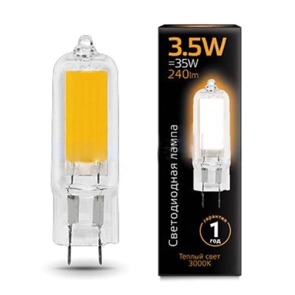 Лампа Gauss 107807103 G4 3.5W 3000K колба прозрачная Corn Flame Лампа Gauss 107807103 G4 3.5W 3000K колба прозрачная Corn Flame