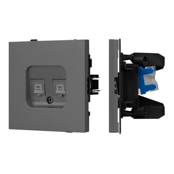 Механизм компьютерной розетки двойной SCT-TENDO-MPC2-SFPL-GR (RJ-45, CAT6) (Матовый графитовый) Arlight 054597