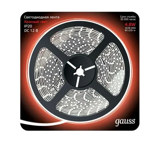 Светодиодная лента Gauss 312000705 4,8W/m 60LED/m 2835SMD красный 5M Светодиодная лента Gauss 312000705 4,8W/m 60LED/m 2835SMD красный 5M