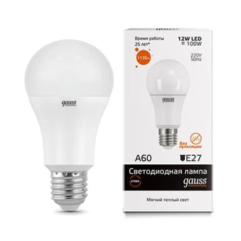 Лампа Gauss 23212 E27 12W 2700K груша матовая Elementary A60 Лампа Gauss 23212 E27 12W 2700K груша матовая Elementary A60