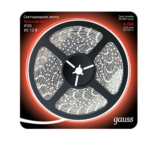Светодиодная лента Gauss 312000705 4,8W/m 60LED/m 2835SMD красный 5M