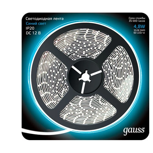 Светодиодная лента Gauss 312000505 4,8W/m 60LED/m 2835SMD синий 5M Светодиодная лента Gauss 312000505 4,8W/m 60LED/m 2835SMD синий 5M