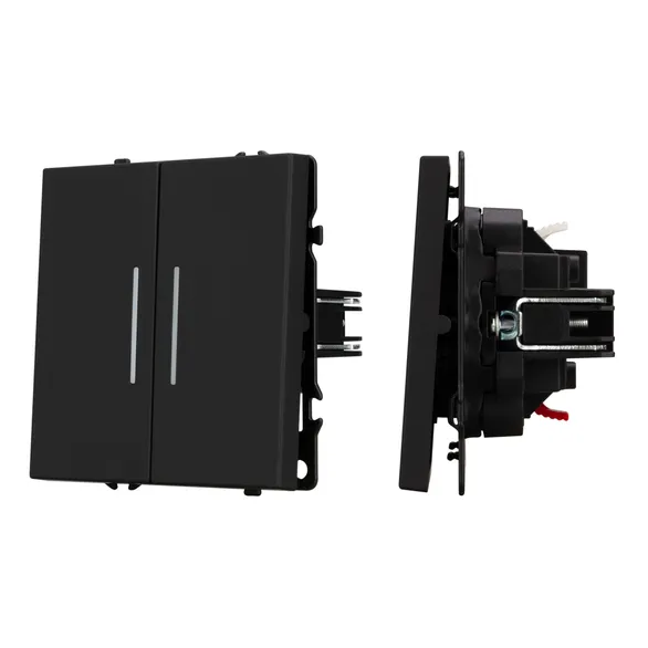 Механизм выключателя двухклавишный непроходной LED SWT-NOBE-MK02-SFPL-L-BK (230V, 10A) Arlight 054264