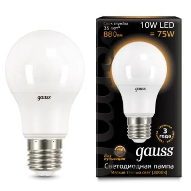 Лампа Gauss 102502110 E27 10W 3000K груша матовая LED A60 Лампа Gauss 102502110 E27 10W 3000K груша матовая LED A60