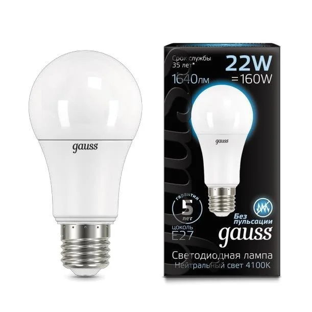Лампа Gauss 102502222 E27 22W 4100К груша матовая LED A70 Лампа Gauss 102502222 E27 22W 4100К груша матовая LED A70