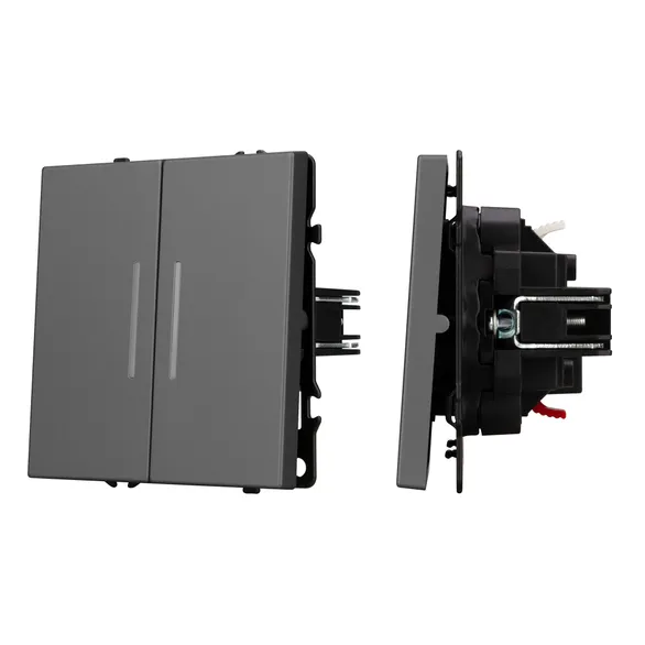 Механизм выключателя двухклавишный проходной LED SWT-NOBE-MKP2-SFPL-L-GR (230V, 10A) Arlight 054269