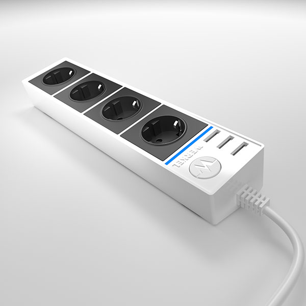 Розеточный блок 4-х местный + 3 USB Werkel WL20-04-03 (белый/черный) a041432