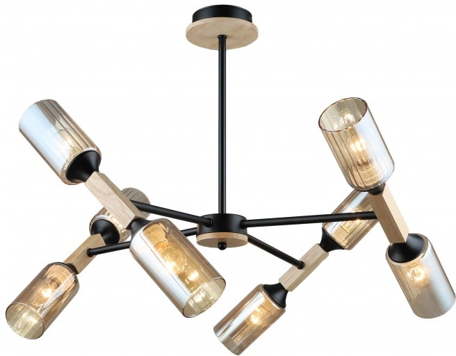 Потолочная люстра Imex MD.5495-8-S-BK+WOOD Потолочная люстра Imex MD.5495-8-S-BK+WOOD