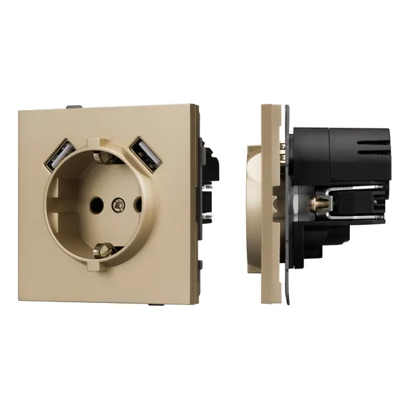 Механизм розетки с USB зарядкой SCT-TENDO-MUAA-SFPL-GD (230V, 16A) (Матовый песочный) Arlight 054604