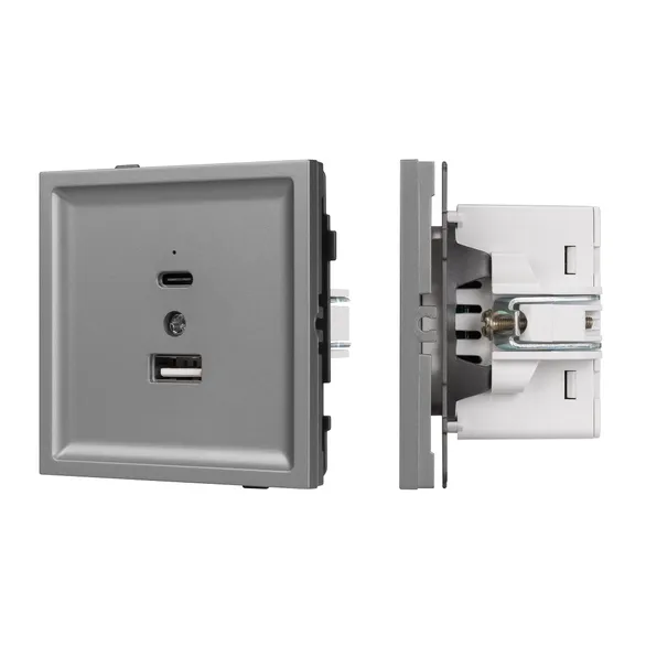 Механизм USB розетки SCT-TENDO-MUAC-PL-GR (5V, 3A, QC3) (Arlight, Графитовый) 054096
