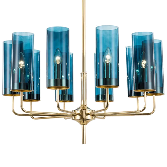 Люстра на штанге Agne Brass &amp; Blue Glass Tube Chandelier 10 ImperiumLoft 143884-22 40.1938