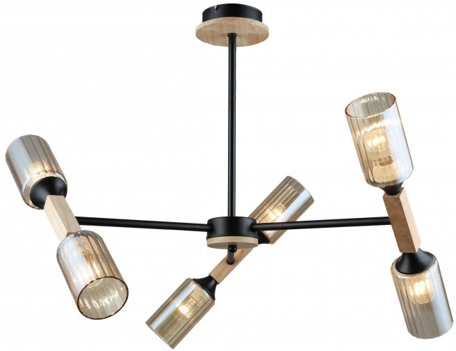 Потолочная люстра Imex MD.5495-6-S-BK+WOOD Потолочная люстра Imex MD.5495-6-S-BK+WOOD