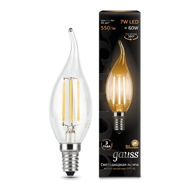 Лампа Gauss 104801107 филаментная E14 7W 2700К свеча на ветру прозрачная Filament Candle Лампа Gauss 104801107 филаментная E14 7W 2700К свеча на ветру прозрачная Filament Candle
