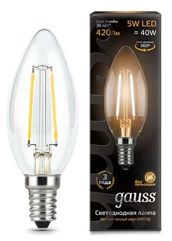 Лампа Gauss 103801105 LED Filament E14 5W 2700K Лампа Gauss 103801105 LED Filament E14 5W 2700K