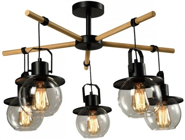 Потолочная люстра Imex MD.23044-5-S-BK+WOOD Потолочная люстра Imex MD.23044-5-S-BK+WOOD