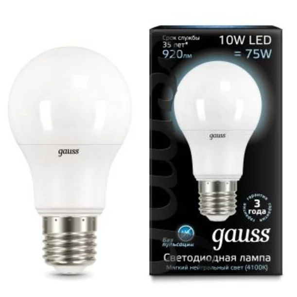 Лампа Gauss 102502210 LED A60 E27 10W 4100K груша матовая Лампа Gauss 102502210 LED A60 E27 10W 4100K груша матовая