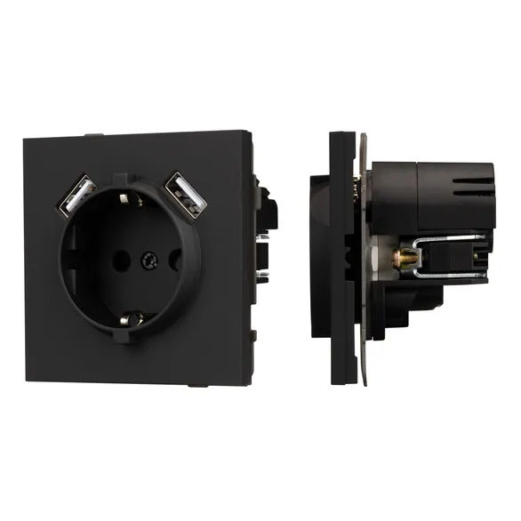 Механизм розетки с USB зарядкой SCT-TENDO-MUAA-SFPL-BK (230V, 16A) (Матовый черный) Arlight 054603