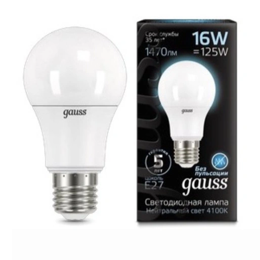 Лампа Gauss 102502216 E27 16W 4100K груша матовая LED A60 Лампа Gauss 102502216 E27 16W 4100K груша матовая LED A60