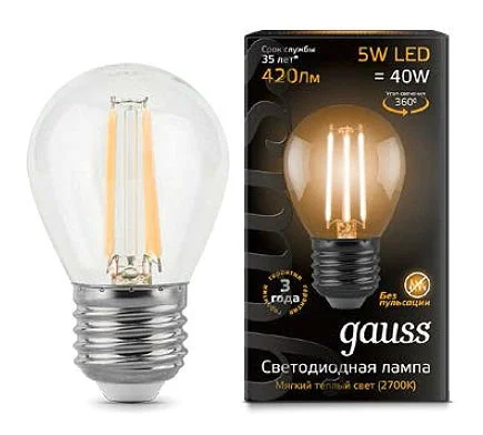 Лампа Gauss 105802105 LED Filament Globe E27 5W 2700K Лампа Gauss 105802105 LED Filament Globe E27 5W 2700K