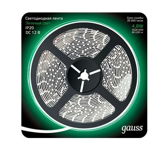 Светодиодная лента Gauss 312000605 4,8W/m 60LED/m 2835SMD зеленый 5M Светодиодная лента Gauss 312000605 4,8W/m 60LED/m 2835SMD зеленый 5M