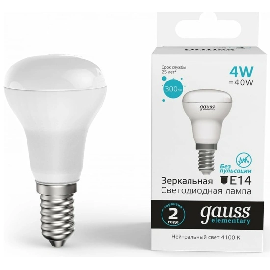 Лампа Gauss 63124 Elementary R39 4W 300lm 4100K Е14 LED Лампа Gauss 63124 Elementary R39 4W 300lm 4100K Е14 LED