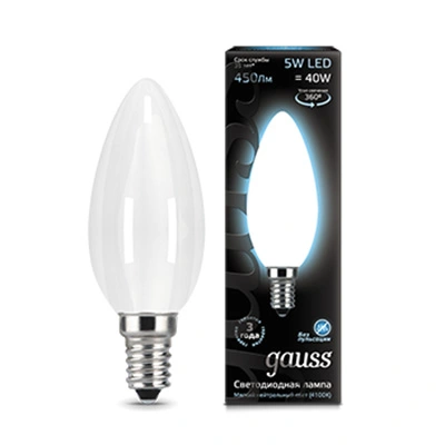 Лампа Gauss 103201205 филаментная E14 5W 4100К свеча матовая Filament Candle Лампа Gauss 103201205 филаментная E14 5W 4100К свеча матовая Filament Candle