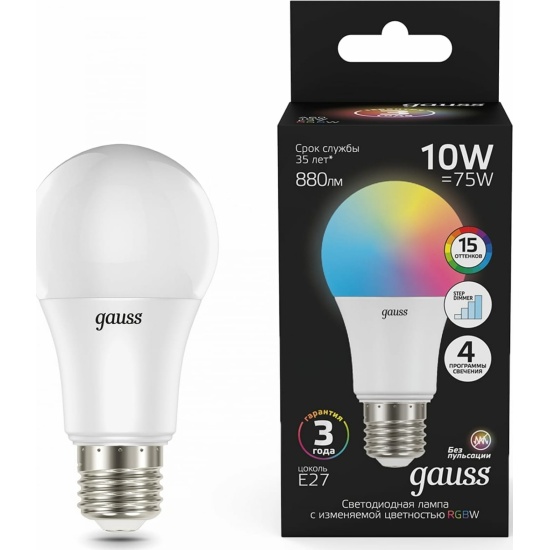 Лампа Gauss 102102410 A60 10W E27 RGBW+димирование LED