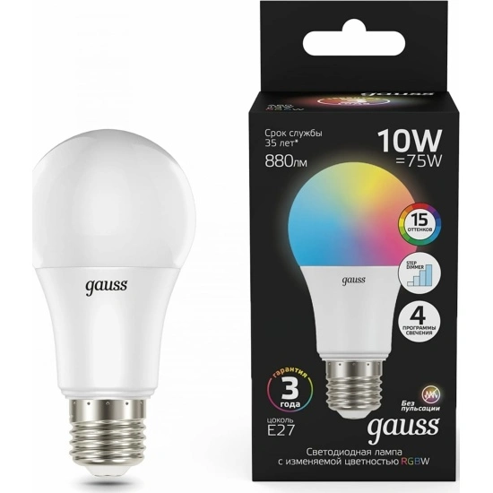 Лампа Gauss 102102410 A60 10W E27 RGBW+димирование LED Лампа Gauss 102102410 A60 10W E27 RGBW+димирование LED