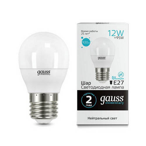 Лампа Gauss 53222 E27 12W 4100K матовая
