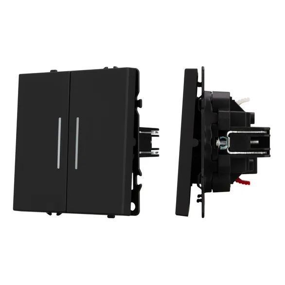 Механизм выключателя двухклавишный проходной LED SWT-NOBE-MKP2-SFPL-L-BK (230V, 10A) Arlight 054267