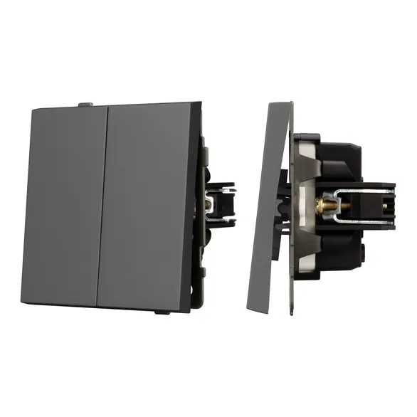 Механизм выключателя двухклавишный непроходной SWT-TENDO-MK02-SFPL-GR (230V, 10A) Arlight 054546