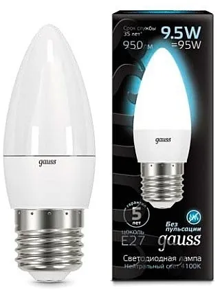 Лампа Gauss 103102210 E27 9.5W 4100K свеча матовая LED Candle Лампа Gauss 103102210 E27 9.5W 4100K свеча матовая LED Candle