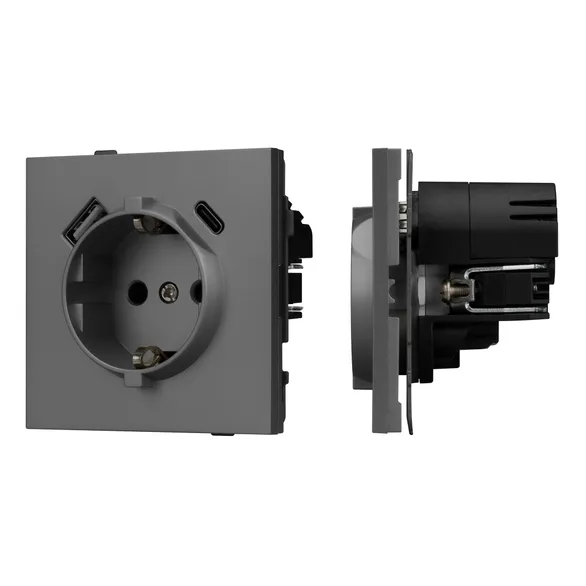 Механизм розетки с USB зарядкой SCT-TENDO-MUAC-SFPL-GR (230V, 16A) (Матовый графитовый) Arlight 054609