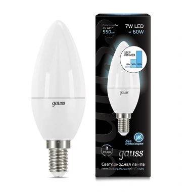 Лампа Gauss 103101207-S диммируемая E14 7W 4100K свеча матовая Умные лампы Лампа Gauss 103101207-S диммируемая E14 7W 4100K свеча матовая Умные лампы