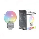 Лампа светодиодная  Feron 38129 LB-37 Шарик прозрачный E27 1W RGB быстрая смена цвета