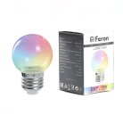 Лампа светодиодная  Feron 38129 LB-37 Шарик прозрачный E27 1W RGB быстрая смена цвета