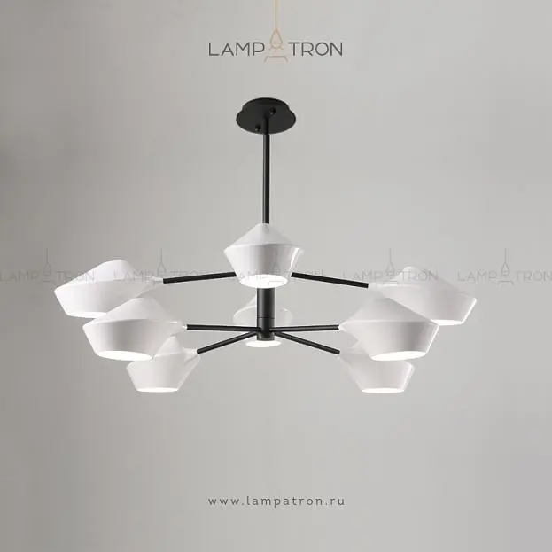 Люстра LANT 8 плафонов. Размер S. Цвет белый. Черный каркас. Lampatron 871-1310 Люстра LANT 8 плафонов. Размер S. Цвет белый. Черный каркас. Lampatron 871-1310