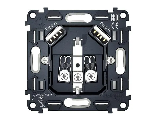 Механизм электрической розетки 2USB A+A 18W Ambrella Volt VM155 QUANT Механизм электрической розетки 2USB A+A 18W Ambrella Volt VM155 QUANT