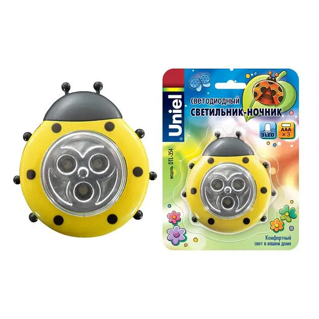 Ночник Uniel DTL-354 Божья Коровка/Yellow/3LED/3AAA Ночник Uniel DTL-354 Божья Коровка/Yellow/3LED/3AAA