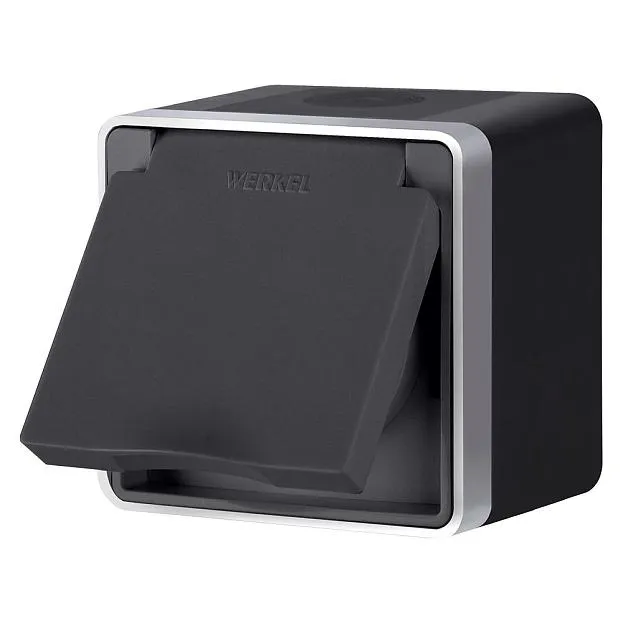 Розетка с заземлением, шторками и защитной крышкой werkel w5071234 накладные механизмы gallant черный с серебром a051146