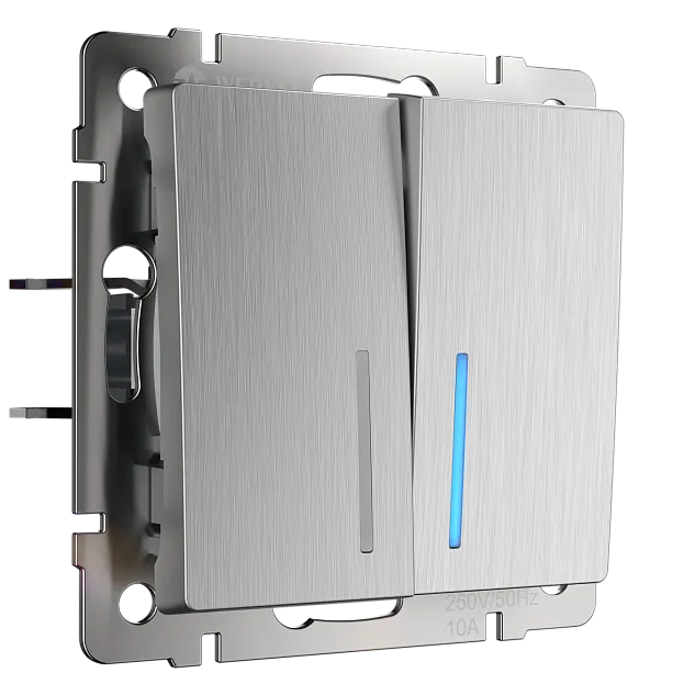 Выключатель двухклавишный с подсветкой werkel w1120109 встраиваемые механизмы серебряный рифленый a050900