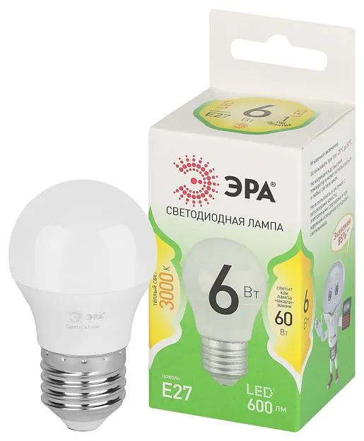 Лампочка светодиодная ЭРА LED P45-6W-830-E27 GL