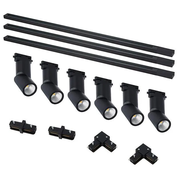 Комплект трековый, черный,6 светильников, 3 шинопровода по 1м, коннекторы ST Luce ST2650.430.06 BASE