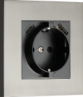 Розетка Schuko с зарядным устройством USB A+C, с защитными шторками, вороненая сталь, Donel DT155GB N96