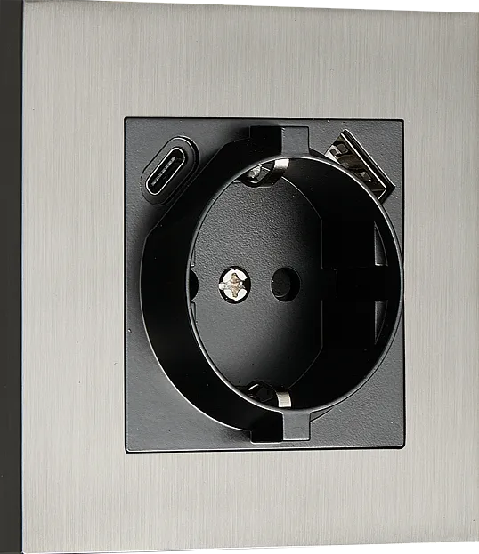 Розетка Schuko с зарядным устройством USB A+C, с защитными шторками, вороненая сталь, Donel DT155GB N96