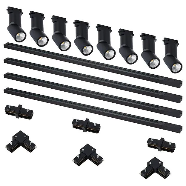 Комплект трековый, черный, 8 светильников, 4 шинопровода по 1м, коннекторы ST Luce ST2650.430.08 BASE