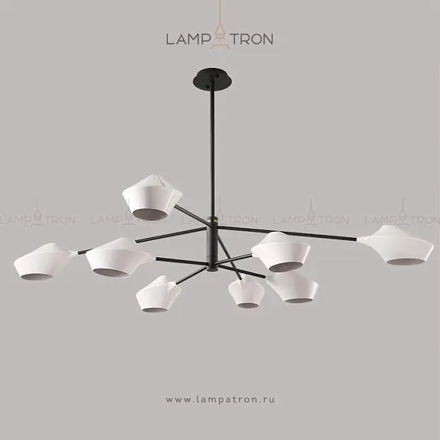Люстра LANT 8 плафонов. Размер L. Цвет белый. Черный каркас. Lampatron 871-1313 Люстра LANT 8 плафонов. Размер L. Цвет белый. Черный каркас. Lampatron 871-1313