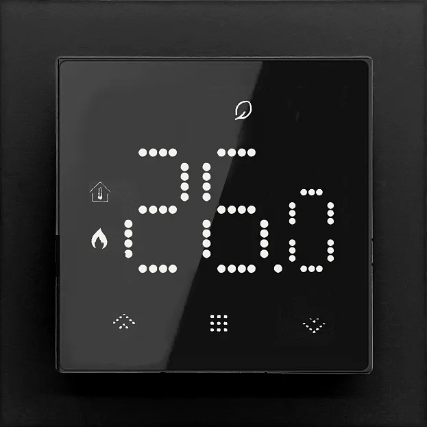 Термостат с датчиком пола, с недельным программированием, с Wi-Fi , 16 A, 55*55 мм, черное стекло Donel DTEF16BE-WiFi Европа Термостат с датчиком пола, с недельным программированием, с Wi-Fi , 16 A, 55*55 мм, черное стекло Donel DTEF16BE-WiFi Европа