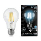 Лампа Gauss 102802208 филаментная E27 8W 4100К груша прозрачная Filament A60